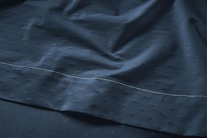LANE LINEN 100% Egyptian Cotton Queen Sheet Set, 15 inch Deep Pocket, French Reinforced Pocket Seams for Soft, Comfy & Fresh Bed Eco Friendly Cooling Sheets Queen - Swiss Dot Estate Blue