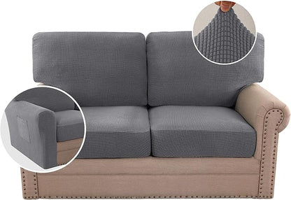H.VERSAILTEX Multi-Pieces Sofa Covers Stretch Couch Covers Form Fitted Seats and Back Cushions Covers (2 Seat Covers Plus 2 Back Cushion Covers, Bonus 2 Armrest Covers), Grey