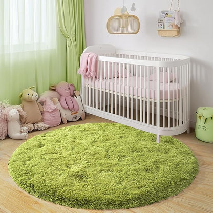 Round Fluffy for Bedroom Rugs, 6Ft Green Shag Circle Rug Non-Slip for Kids Girls Boys Bedroom Dorm Nursery Playroom, Soft Cute Area Rugs for Living Room Decor