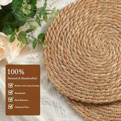 Handmade 13.8" Round Woven Placemats Set of 8, Outdoor Boho Burlap Table Mats Heat Resistant, Natural Jute Place Mat Non Slip Rattan Coasters for Round Dining Table, Home Decoration, Wedding