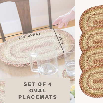 Homespice Harvest Jute Braided Placemats, Warm Country Decor, Set of 4, Multicolor 13x19 Oval Table Mats - Vibrant Colors, Durable, Easy to Clean and Protects Furniture