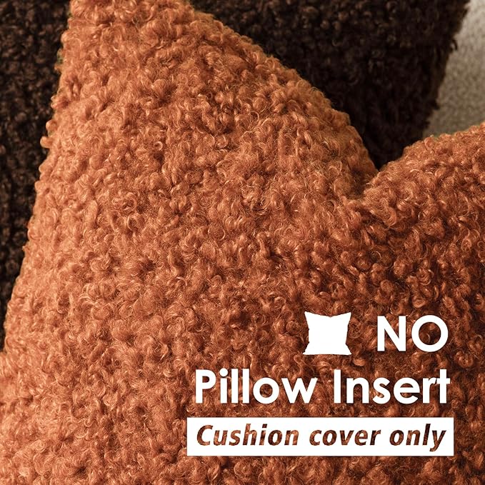 Foindtower 2 Pieces 26x26 Inch Burnt Orange, Faux Fur Throw Pillow Cover Accent Sherpa Furry Pillow Cover Fuzzy Soft Pillowcases Cozy Sheepskin Decorative Fleece Cushion Case for Bed Couch Living Room