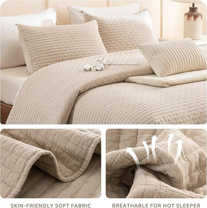 Sanracie Oversized King Bedspread (128"x120"), 100% Cotton Cross Stitch Pattern California King Coverlet Quilt Set 3Pcs Warm Taupe Colored Lightweight Extra Large King Bed Quilt for All Season