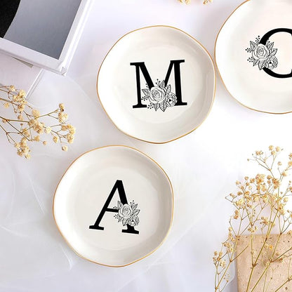 JoycuFF Initial C Ceramic Jewelry Tray, Bridesmaid Bride Gifts, Mothers Day Christmas Anniversary Engagement Birthday Gifts for Women Couples, Trinket Dish for Rings Earrings Necklaces Bracelets Keys