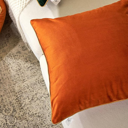 Aeckself Pack of 2 Burnt Orange Velvet Pillow Covers 20 x 20 Inch, Modern Luxury Decorative Pillowcase with Gold Trim Edge, Comfortable Soft Solid Cushion Case for Couch Bedroom Living Room
