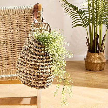 Woven Front Door Basket Water Hyacinth Wall Hanging Basket Decorative Boho Mounted Organizer for Dried Flower Plants Storage Basket for Garden, Home, and Farmhouse Décor (B_Corn Husk)