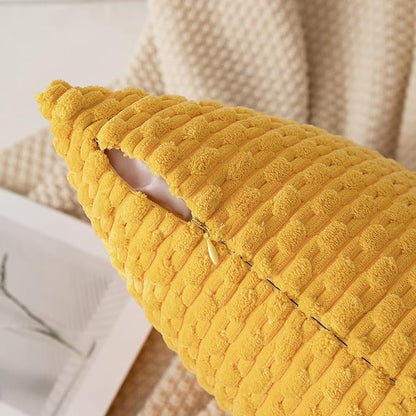 Kevin Textile Decorative Pillow Covers Soft Striped Velvet Throw Pillow Covers Set of 2 Cushion Cover for Chair 18 x 18 Inch Yellow
