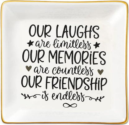 JoycuFF Friendship Gifts for Women Friends Birthday Ceramic Trinket Dish Tray Unique Ceramic Trinket Dish Tray Jewelry Thanksgiving Day Christmas Gifts for Her