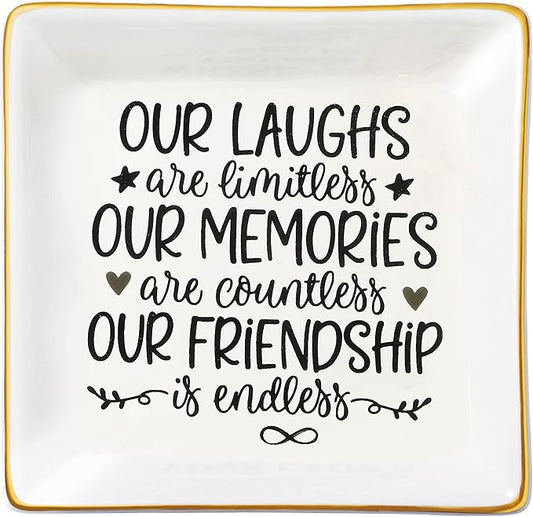 JoycuFF Friendship Gifts for Women Friends Birthday Ceramic Trinket Dish Tray Unique Ceramic Trinket Dish Tray Jewelry Thanksgiving Day Christmas Gifts for Her