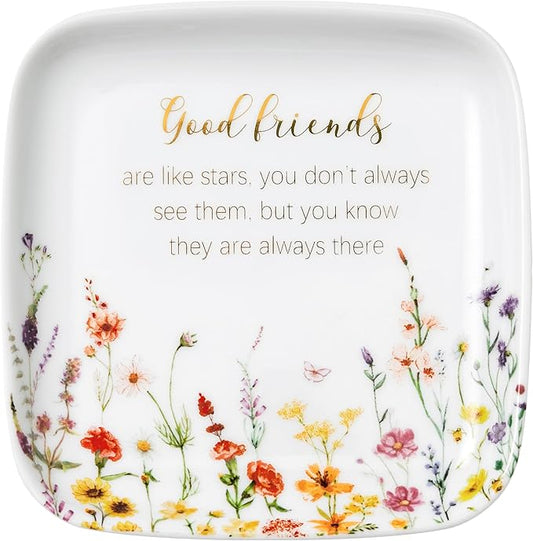 Crisky Jewelry Ring Dish Friend Gifts for Women, Long Distance Friendship Gfits for Women Female Best Friends Birthday Party, Good Friends Are Like Stars