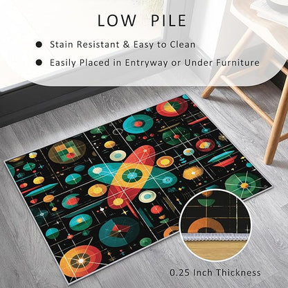Mid Century Rug 5x7 Retro Abstract Space Geometric Pattern, Washable Living Room Bedroom Area Rugs, Mid Century Decor for Home, Soft Non Slip Indoor Carpet, Low Pile Design & G852