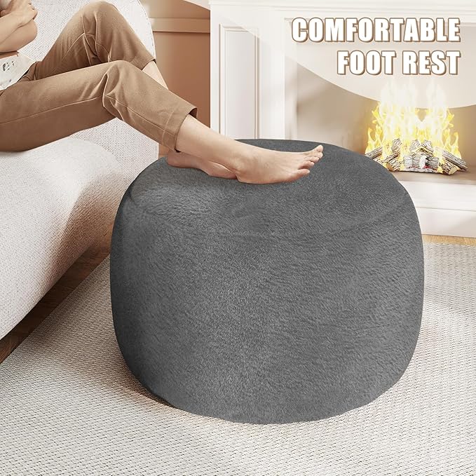 Round Pouf Ottoman Foot Rest, 29 X 18Inch Floor Poufs Footstool, A Round Modern Foam Filled Foot Stool for Living Room, Home, Nursery, Dorm, Outdoor (Grey, 29Inch)