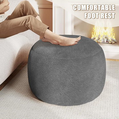 Round Pouf Ottoman Foot Rest, 29 X 18Inch Floor Poufs Footstool, A Round Modern Foam Filled Foot Stool for Living Room, Home, Nursery, Dorm, Outdoor (Grey, 29Inch)