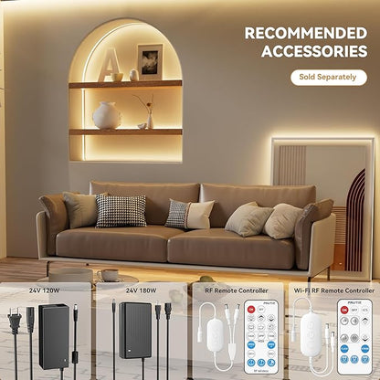 PAUTIX COB LED Strip Lights 40ft/12.2m Super Bright,504 LEDs/m Warm White 3000K CRI90+ Flexible LED Tape 24V for Cabinet Home DIY Lighting Projects with 2pcs COB Connector(Power Supply Not Included)