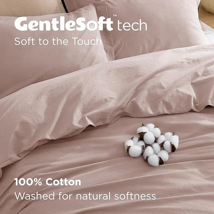 Bedsure 100% Washed Cotton Duvet Cover King Size - Petal Pink Minimalist Cotton Duvet Cover Linen Like for All Seasons - GentleSoft™ Plain Simple Bedding (Petal Pink, King, 104"x90")