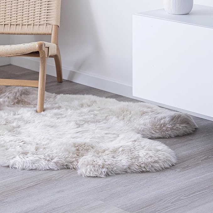 Real Sheepskin Rug 4x6 ft | Sheepskin Rugs for Living Room and Sofa | Bedside Rugs for Bedrooms | Large Fluffy Rug is Breathable & Heat-regulating in Color Beige