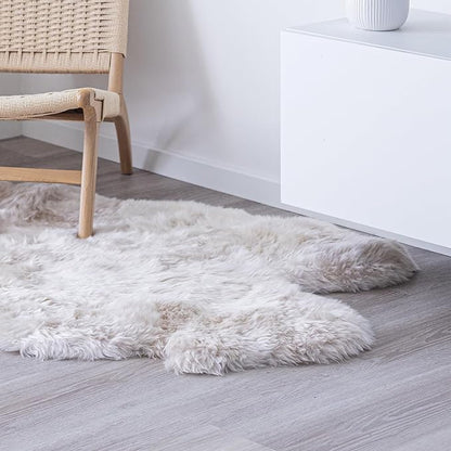 Real Sheepskin Rug 4x6 ft | Sheepskin Rugs for Living Room and Sofa | Bedside Rugs for Bedrooms | Large Fluffy Rug is Breathable & Heat-regulating in Color Beige