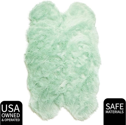 4 x 6 ft Fluffy Mint Green Faux Sheepskin Rug – Large Faux Fur Carpet for Bedroom or Living Room – Plush and Inviting Sheepskin Decor