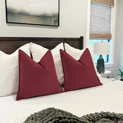 ZWJD Burgundy Pillow Covers 18x18 Set of 2 Chenille Throw Pillow Covers with Elegant Design Soft and Luxurious Decorative Throw Pillows for Couch, Bed, and Home Decor