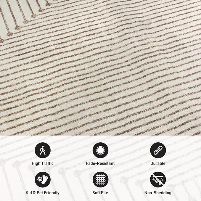 Rugshop Beige and Brown Geometric Area Rug – Soft Abstract Line Pattern Carpet for Living Room, Bedroom, or Office – Contemporary Neutral Decor Accent 2' 3" x 4' Beige