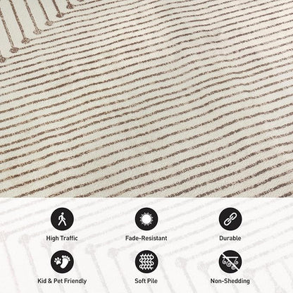 Rugshop Beige and Brown Geometric Area Rug – Soft Abstract Line Pattern Carpet for Living Room, Bedroom, or Office – Contemporary Neutral Decor Accent 2' 3" x 4' Beige