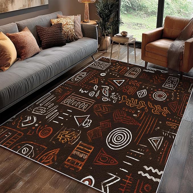 Boho Rug, 7x9 Area Rugs Europe Tribal Ethnic Abstract Pattern for Living Room, Bedroom, Boho Home Decor Accessories Indoor Carpet, Non Slip & Machine Washable