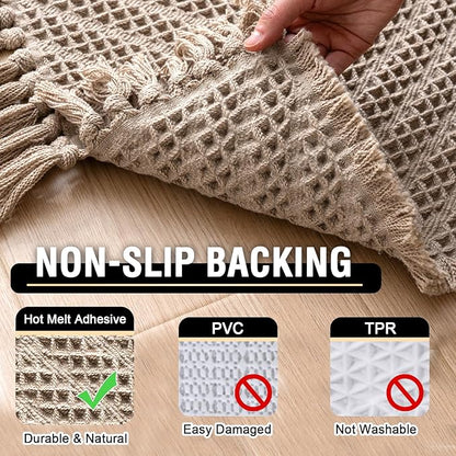 H.VERSAILTEX Waffle Bath Runner Rug Long Bath Mat Super Absorbent Boho Bath Rugs Non Slip Bath Runner for Bathroom Floor Machine Washable Dry Fast Bathroom Rugs with Tassels, 24" x 60", Irish Cream