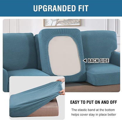H.VERSAILTEX Multi-Pieces Sofa Covers Stretch Couch Covers Form Fitted Seats and Back Cushions Covers (3 Seat Covers Plus 3 Back Cusion Covers, Bonus 2 Armrest Covers), Storm Blue