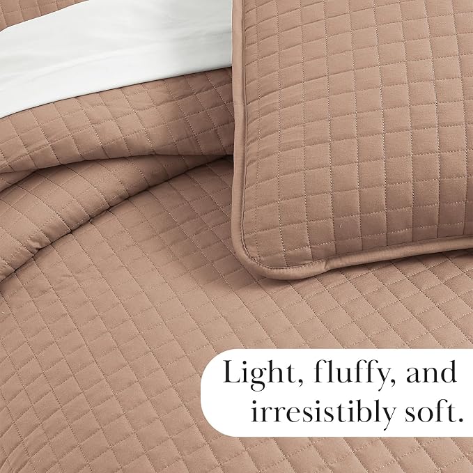 Southshore Fine Living, Inc. Twin Quilt Bedding Set, Stitched Soft Brushed Microfiber Blush Pink Quilt, Twin Coverlet Bedspread, Wrinkle & Pet Hair Resistant Bedding, Easy Care, 1 Pillow Sham, Blush