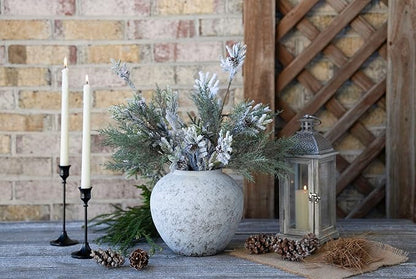 Rustic White Ceramic Vase Flower Vase with Hand-Glazed, Big Textured Round Vase for Centerpieces, Kitchen, Living Room, Bedroom Decor Gifts
