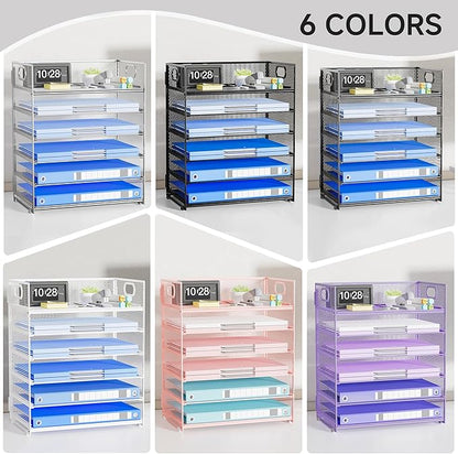 Paper Organizer for Desk with Handle, 6-Tier Silver Metal Mesh File Organizer | Stackable Desktop Organizer for Office Supplies & Home Organization