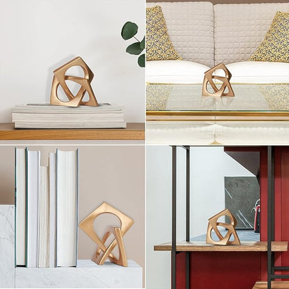 Modern Geometric Cube Decorations - Gold Knot Statues for Home, Bookcase, Tabletop, Console, Entryway & Dining Table Centerpieces