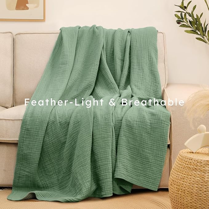 100% Cotton Muslin Blanket Twin XL Size 66" x 90" for Bed Couch Summer Gauze Blanket for Adults Lightweight and Breathable Dark Green