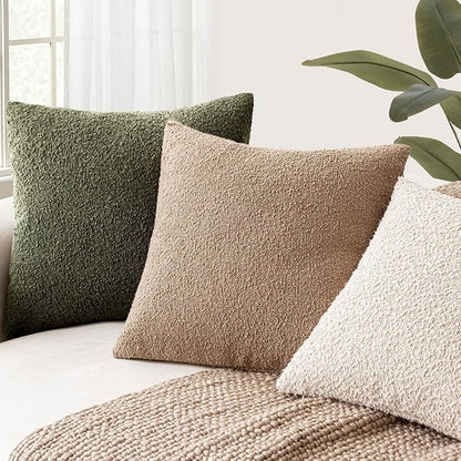 Foindtower Decorative Textured Boucle Throw Pillow Covers Accent Solid Pillow Cases Neutral Soft Cozy Couch Cushion Case for Chair Sofa Bedroom Living Room Home Decor 16x16 Inch,1PC,Moss Green