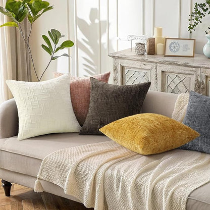 decorUhome Spring Pink Chenille Euro Sham Throw Pillow Covers 22x22 Set of 2 Textured Slubby Couch Pillow Covers Farmhouse Accent Modern Neutral Decorative Pillow Cases for Bed Sofa Living Room