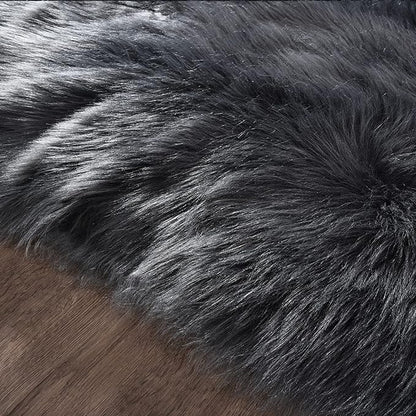 Latepis Dark Grey Round Area Rugs 8 ft Large Faux Sheepskin Fur Fluffy Washable Rug for Living Room Shag Soft Shaggy Rug for Bedroom Accent Room Carpet