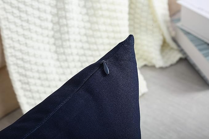 TangDepot Handmade Decorative Solid 100% Cotton Canvas Throw Pillow Covers/Pillow Shams, (14"x14", Dark Navy)