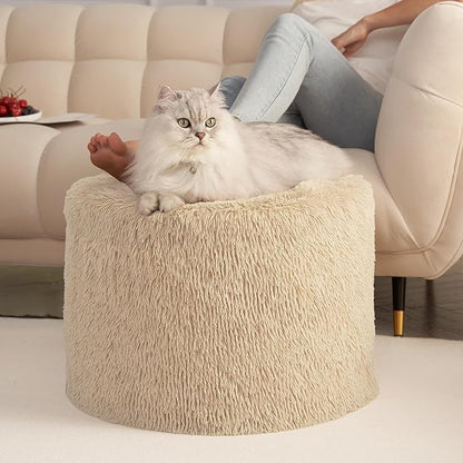 Hansleep Pouf Ottoman Foam Filled 20 x 15, Faux Fur Round Ottoman Foot Rest for Chair with Washable Cover, Foot Stools Under Desk for Living Room & Bedroom, Brown