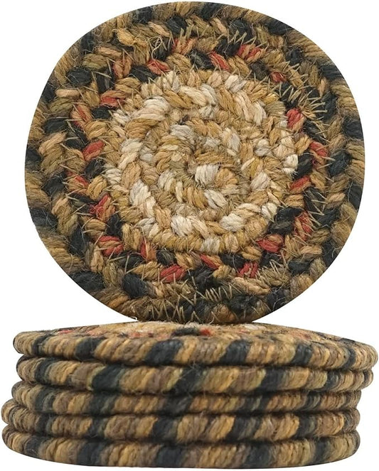 Homespice Russet Jute Braided Coasters 4", Warm Country Decor, Set of 6, Multicolor - Durable, Absorbs Moisture, Easy to Clean and Protects Furniture