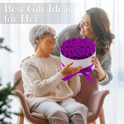 27 Forever Roses in Luxury White Box, Eternal Real Roses Birthday Gifts for Women, Preserved Flowers for Delivery Prime, Anniversary, Valentine's Day, Mothers Day for Mom (Purple)