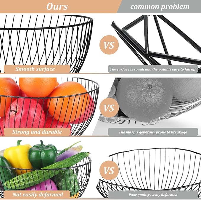 IBWell Gold Wire Fruit Basket Fruit Bowl Kitchen Fruit Basket Stand Fruit Bowls for the Counters Metal Fruit Bowl (Rount-Twill Large)