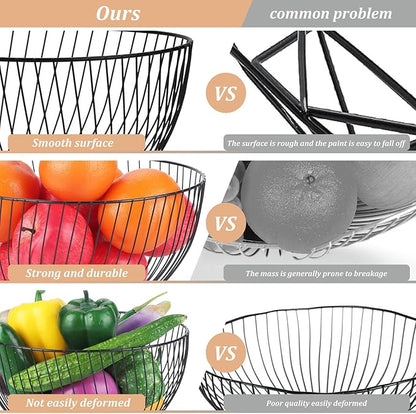 IBWell Gold Wire Fruit Basket Fruit Bowl Kitchen Fruit Basket Stand Fruit Bowls for the Counters Metal Fruit Bowl (Rount-Twill Large)