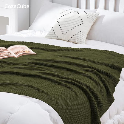 CozeCube Olive Green Throw Blanket for Couch, Soft Cozy Cable Knit Throw for Bed Sofa Living Room, Lightweight Warm Decorative Farmhouse Christmas Blanket, 60"x80", Olive Green