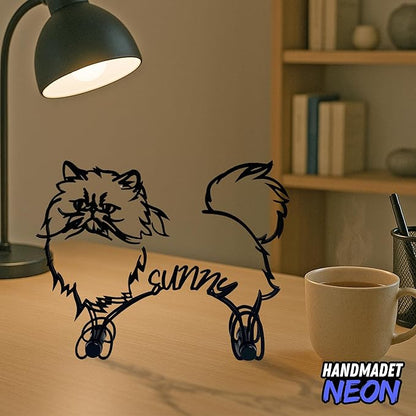 Personalized Persian Cat Minimalist Metal Line Art Sculpture Custom Name Abstract Figurine Desk Decor Wall Art Cat Enthusiasts Living Room Bedroom Gift For Birthday Anniversary