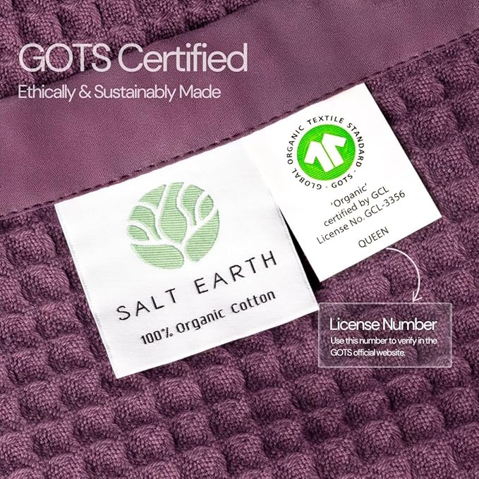 Salt Earth GOTS Certified 100% Organic Cotton Throw Blanket, 90" X 90" Blankets & Throws for Bed, Throw Blanket for Couch,Modern & Cozy Blanket, All Season Waffle Blanket, Soft Blanket (Plum Perfect)
