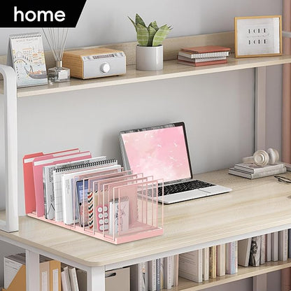 9-Section Desk File Organizer, Vertical File Holder, Mesh Desktop File Folder Metal File Organizer Stand for Office Home Classroom, Pink
