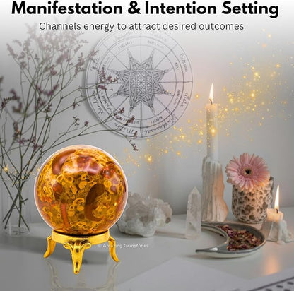Amazing Gemstone Fruit Jasper Crystal Ball with Stand - 1.5 Inches Crystal Sphere Meditation Balls for Witchcraft and Decorative Balls