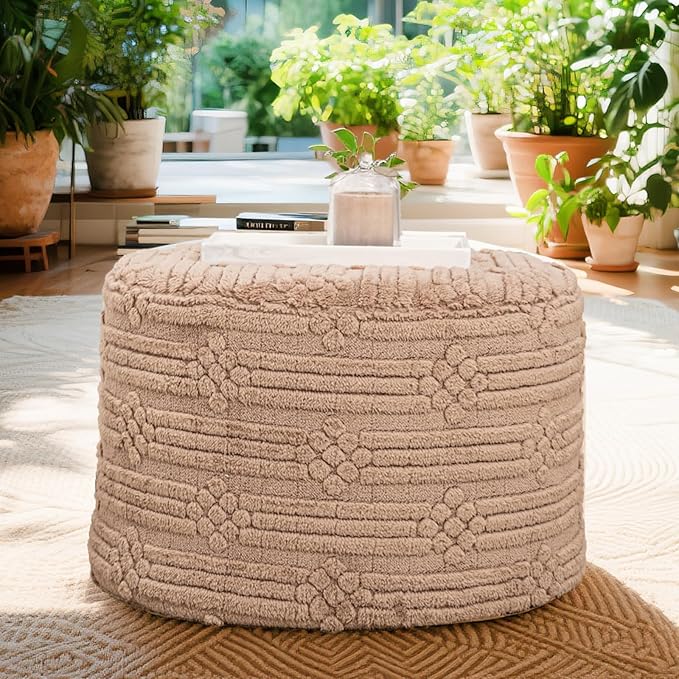 Asuprui Pouf Ottoman Foot Rest – Plush Round All-in-one Foam Stool for Cozy Lounging, Floor Pouf & Chic Decor (Coffee)