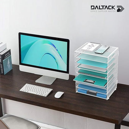 DALTACK 9-Tier Paper Letter Tray Desk Organizer with Handles, Mesh File Holder Organization, Paper Sorter Desk Organizer for Office Home School, White 2 Pack
