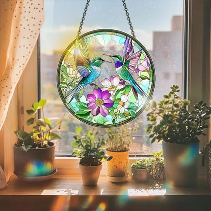VAIIEYO Hummingbird Acrylic Sun Catcher Window Hanging Decoration, 7.8 Inch Double-Sided Light Reflecting Ornament for Window, Garden, Porch or Balcony Decor, Housewarming, Gift for Natural Lovers
